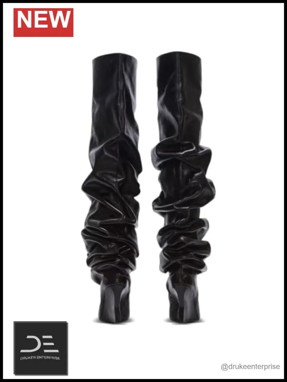 Over the Knee Boots Wedge Heel Wide Calf Ruched Slouchy Pull On Pointed Toe